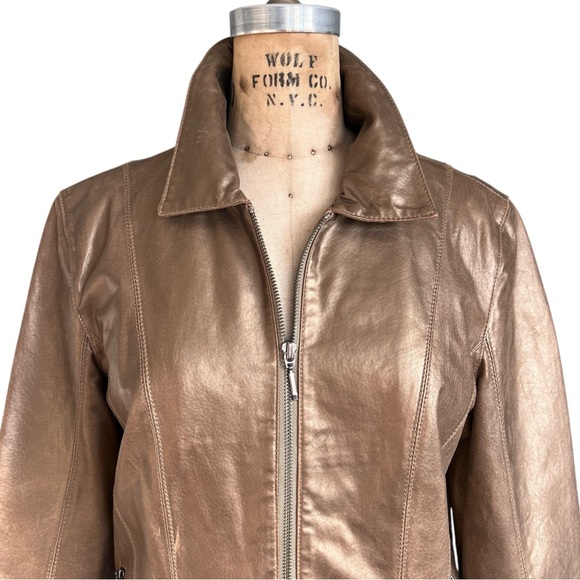 B Collection Vintage Bronze Metallic Leather Jacket Size L - Picture 2 of 8
